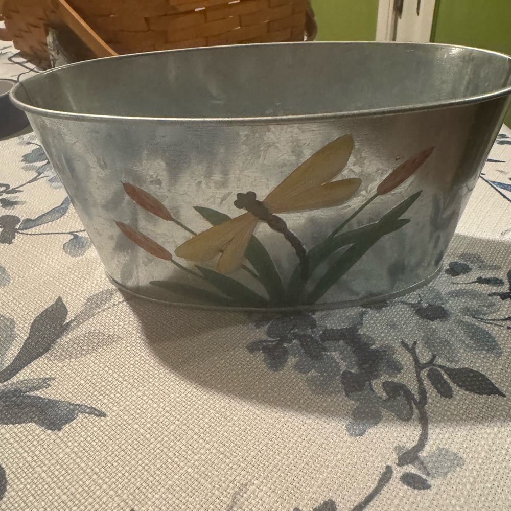 Decorative Metal Planter with Dragonfly Design